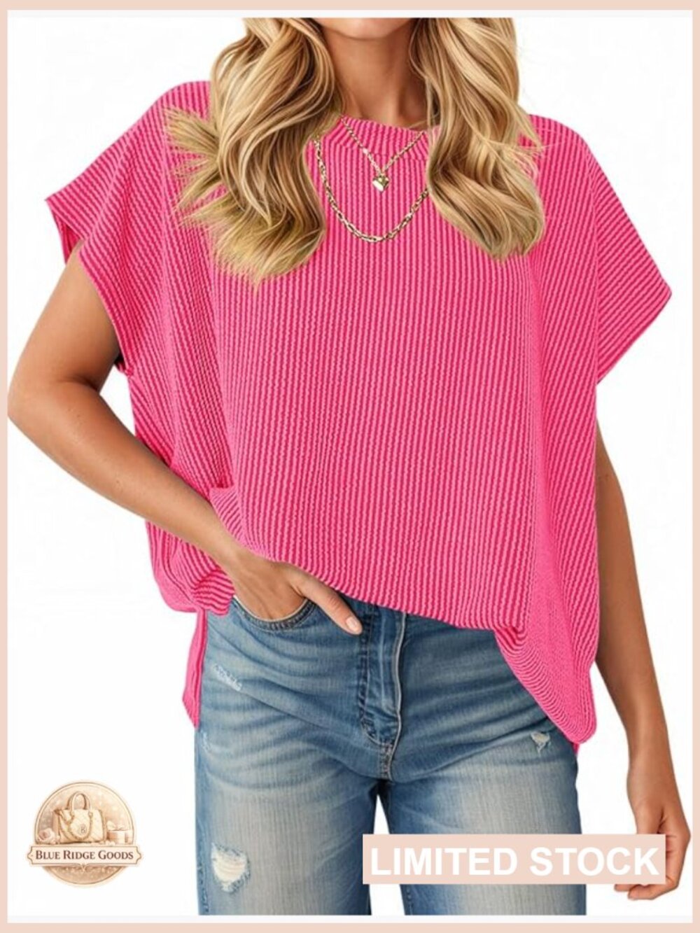Oversized Cap Sleeve Tunic Top Summer Casual Loose Fit Textured Ribbed Knit Tee